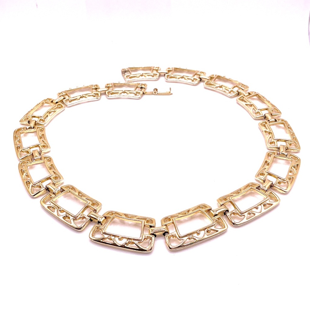 Vintage Gold Tone Wide Link Statement Necklace 17.5”